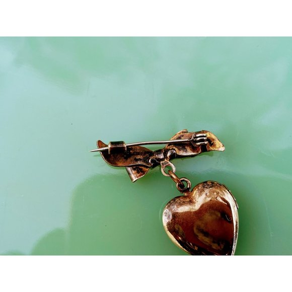 Vintage MOP Shell Sterling 10K GF Heart Locket Brooch - Picture 11 of 12